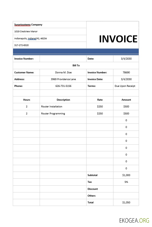 Modèle de facture de services informatiques
